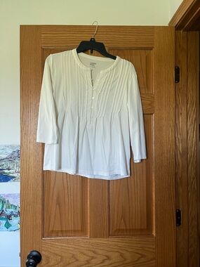 Lands' End Cream Pintuck Button-Front Henley